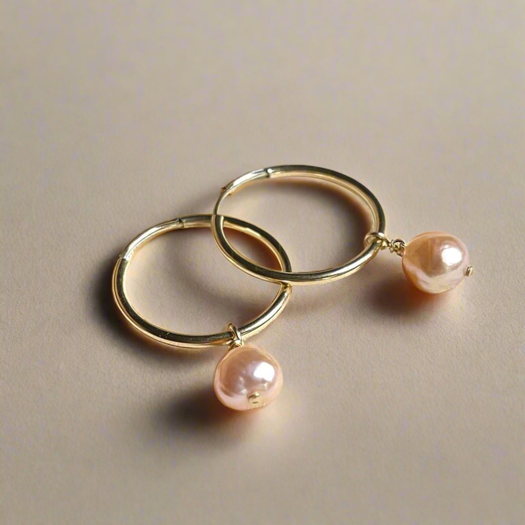 14k Gold  Filled Dainty Hoop Earrings With Freshwater Pearls