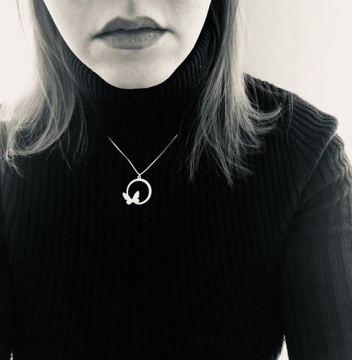 Butterfly on open circle necklace in sterling silver Image 2