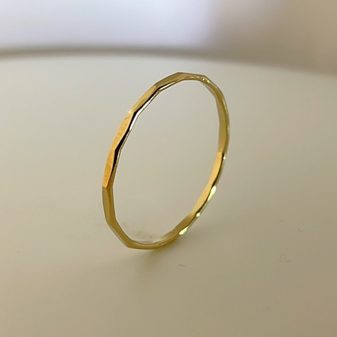 Stackable hammered texture ring in 14k gold filled Image 3